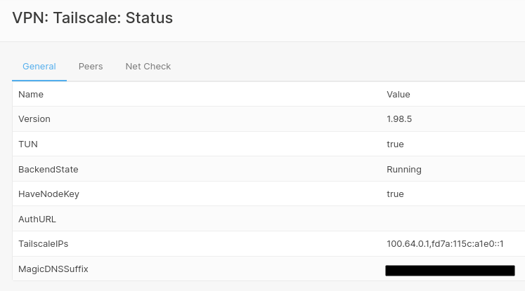 Tailscale status on OPNSense